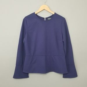 The Limited Purple Ponte Bell Sleeve Peplum Top M